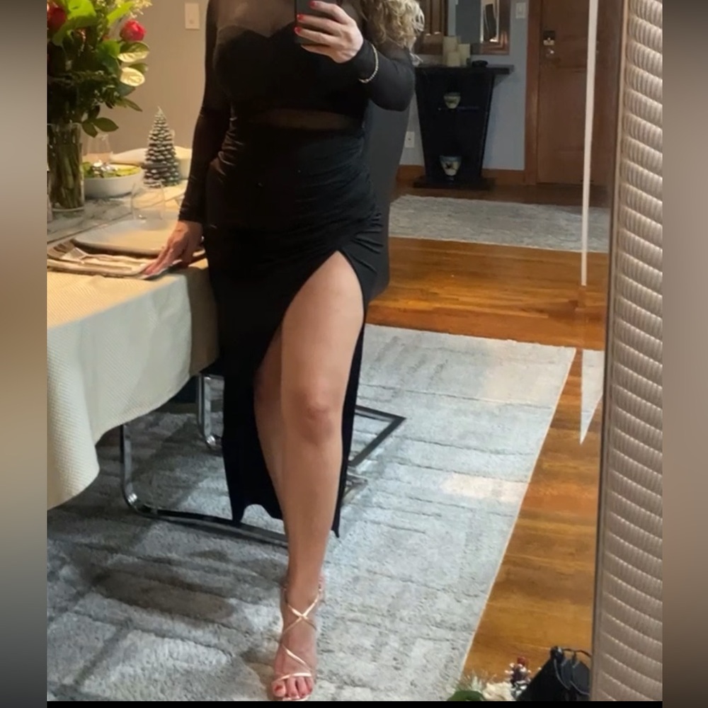 Superdown Asymmetrical Draped Black Skirt